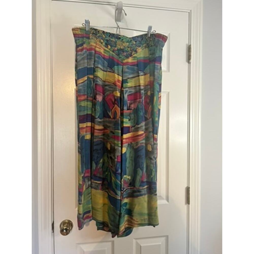 Vintage Laura Ashley Womens 14 Wide Leg Pants Abstract Print Cottagecore Palazzo